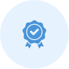 Blue checkmark badge on circular background.